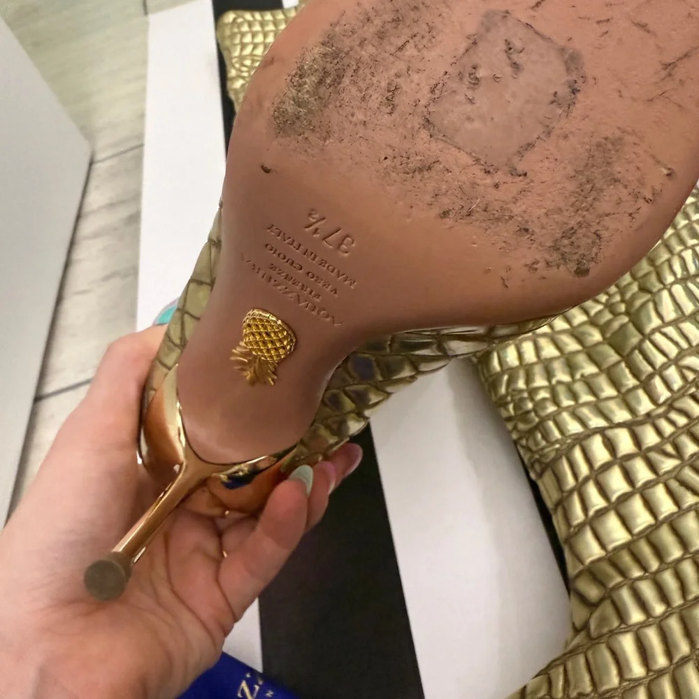 Aquazurra Boreal Metallic Gold Croc-Embossed Over-The-Knee Boots - size 37.5 EUC